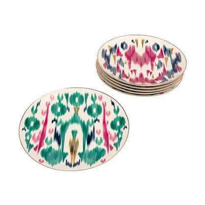 porcelain service plates of set with ikat print