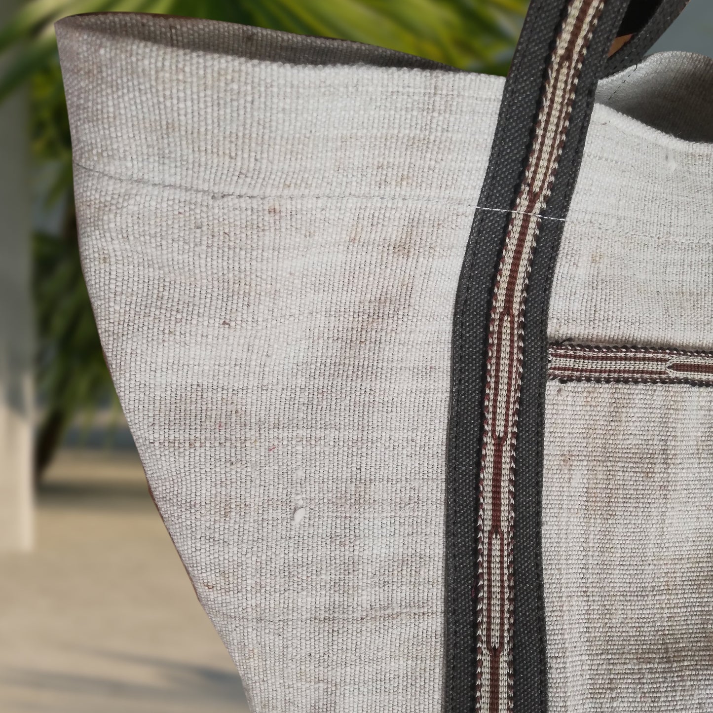 vintage linen bag with handmade ribbon.