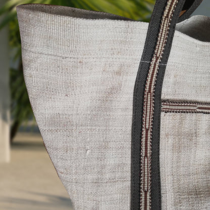 vintage linen bag with handmade ribbon.