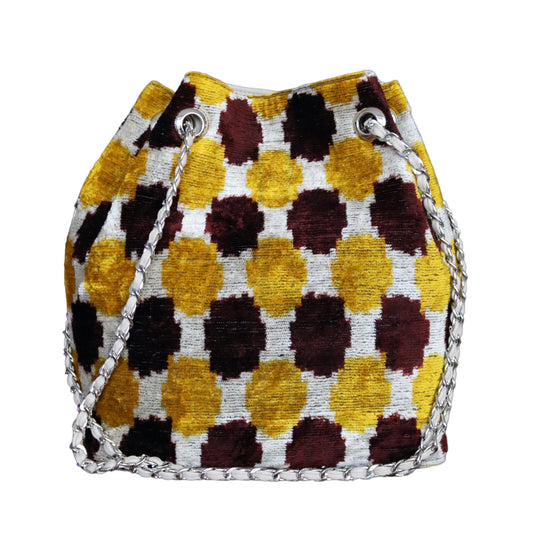 Bolso tipo cubo de terciopelo de seda Ikat - 008
