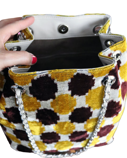 Bolso tipo cubo de terciopelo de seda Ikat - 008