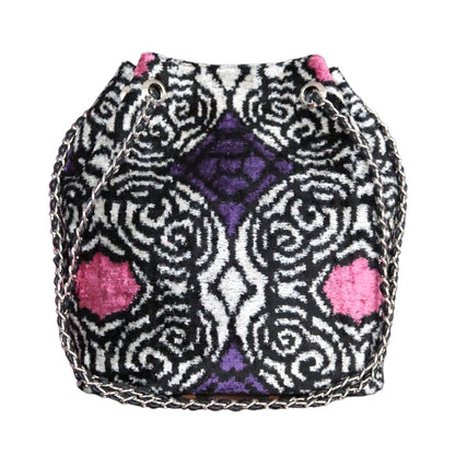 Bolso tipo cubo de terciopelo de seda Ikat - 011