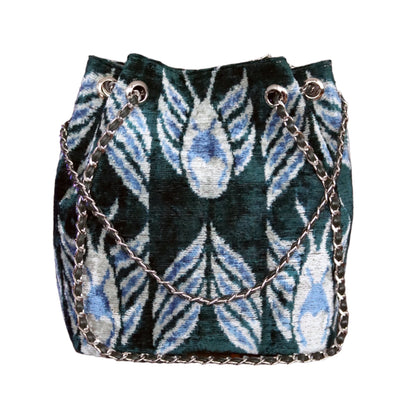 Bolso tipo cubo de terciopelo de seda Ikat - 014