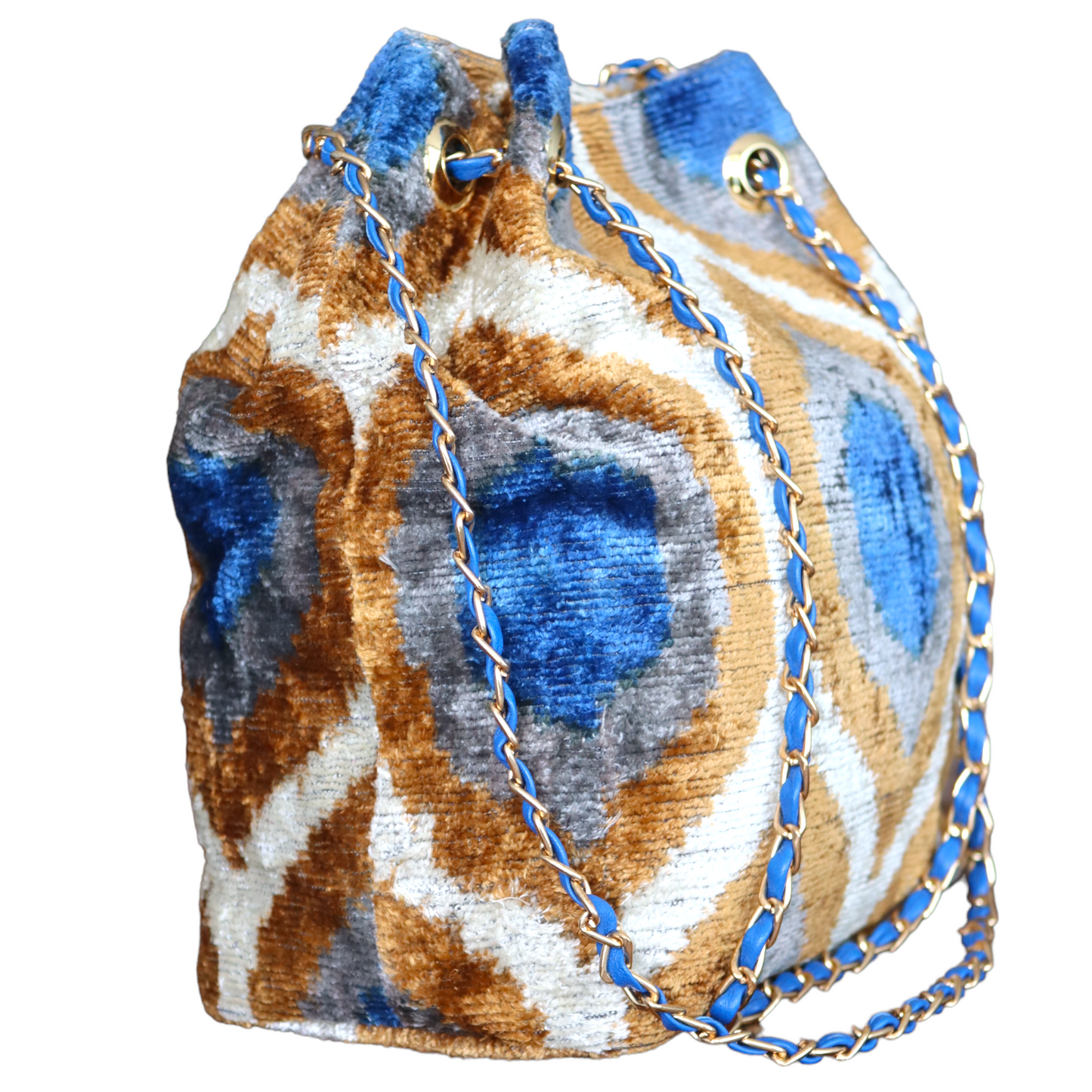 Bolso tipo cubo de terciopelo de seda Ikat - 001