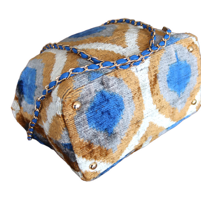 Bolso tipo cubo de terciopelo de seda Ikat - 001