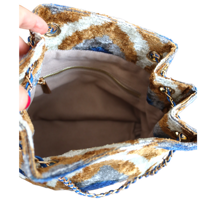 Bolso tipo cubo de terciopelo de seda Ikat - 001