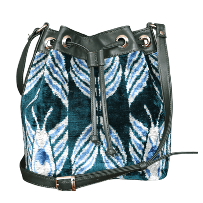 Bolso tipo cubo de terciopelo de seda Ikat - 020