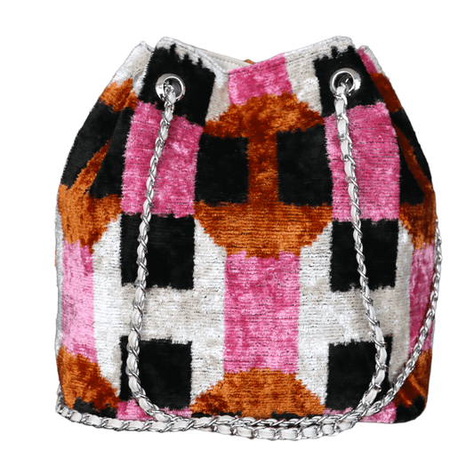 ikat velvet handmade bucket bag