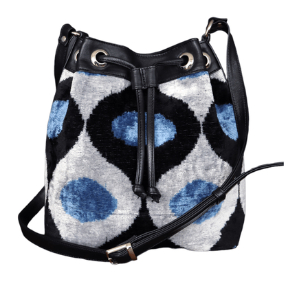 Bolso tipo cubo de terciopelo de seda Ikat - 018