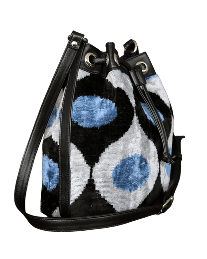 Bolso tipo cubo de terciopelo de seda Ikat - 018