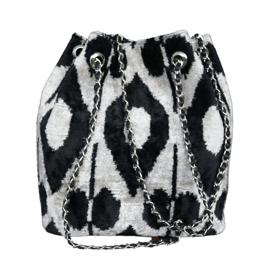 ikat velvet handmade bucket bag