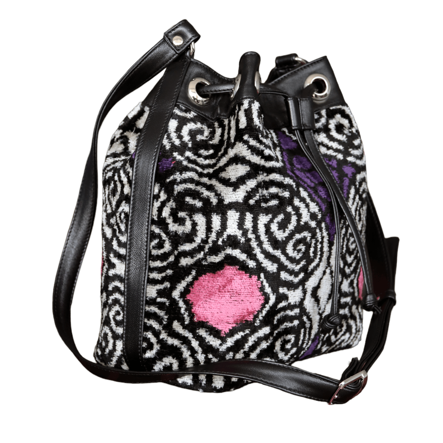 Bolso tipo cubo de terciopelo de seda Ikat - 021