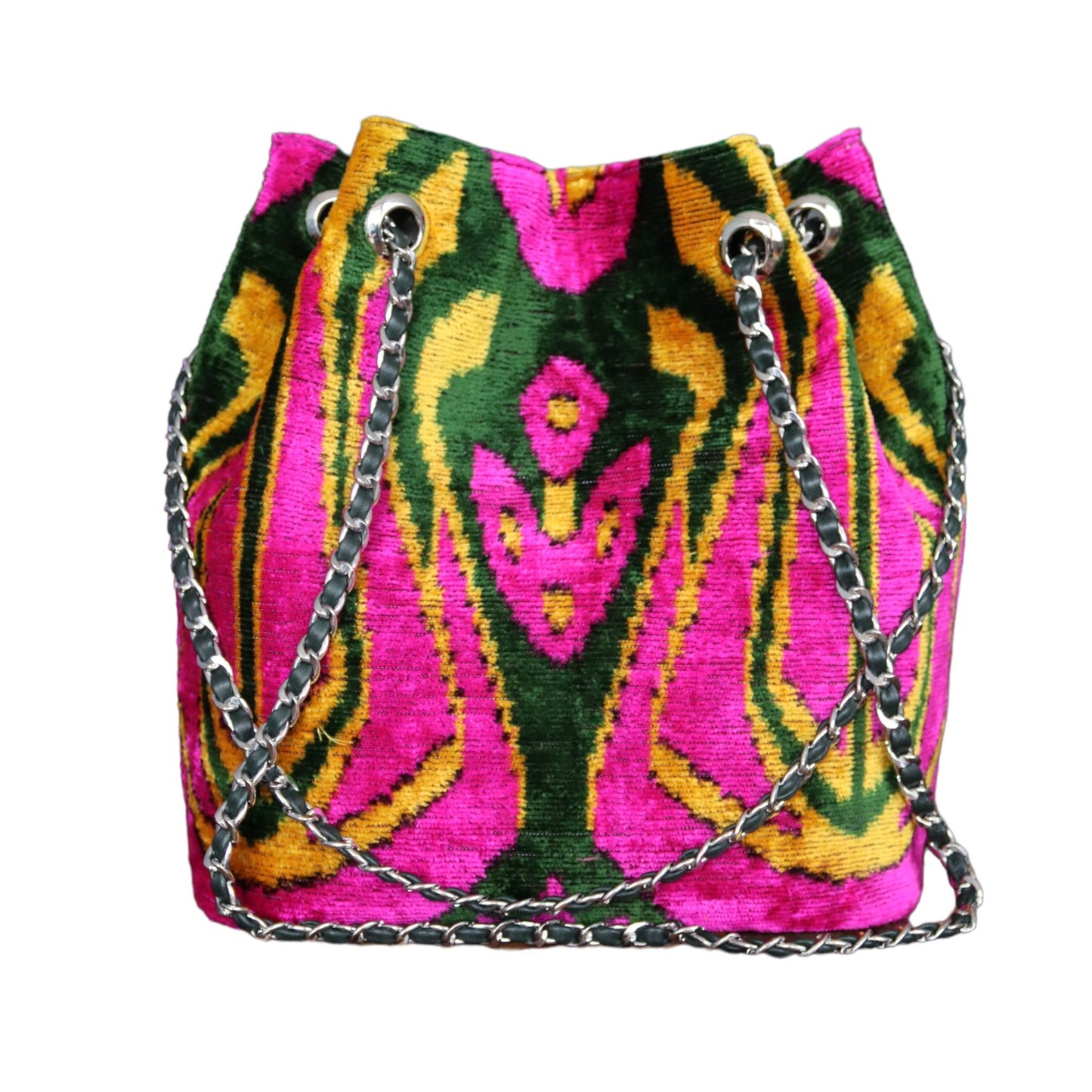 ikat velvet handmade bucket bag