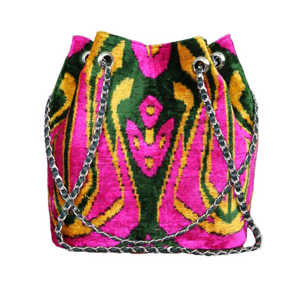 ikat velvet handmade bucket bag