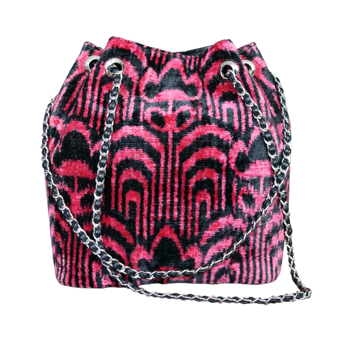 ikat velvet handmade bucket bag