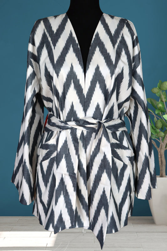 Cotton Ikat Black Zig Zag Caftan
