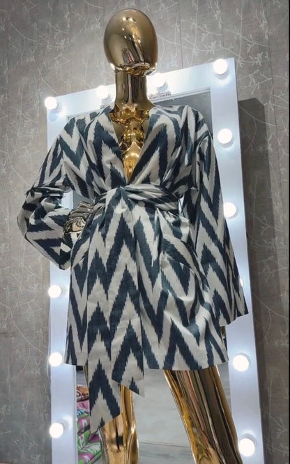 Cotton Ikat Black Zig Zag Caftan