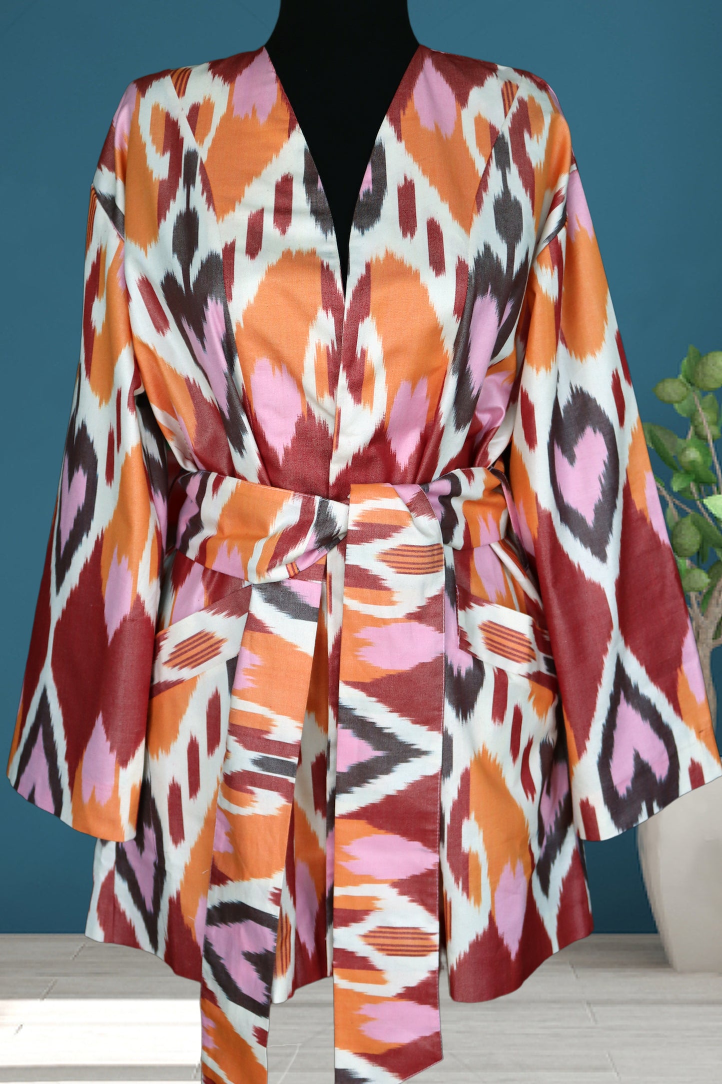 Chaqueta de algodón Ikat naranja