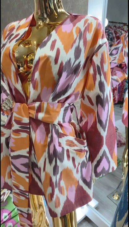 Chaqueta de algodón Ikat naranja