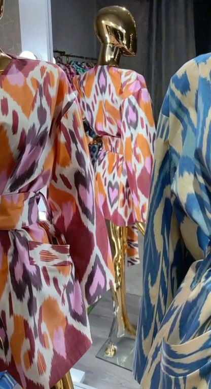 Chaqueta de algodón Ikat naranja
