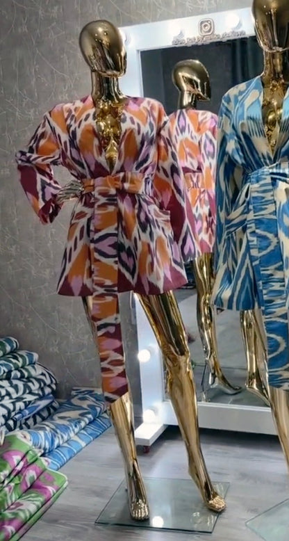 Chaqueta de algodón Ikat naranja