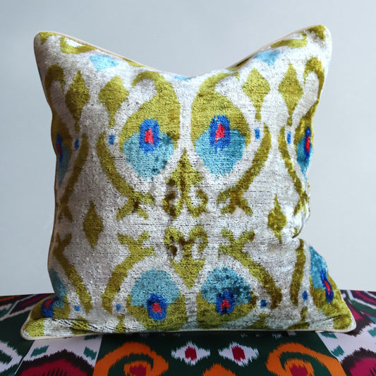 cushion cover silk velvet ikat / organic linen 40x40cm vl033