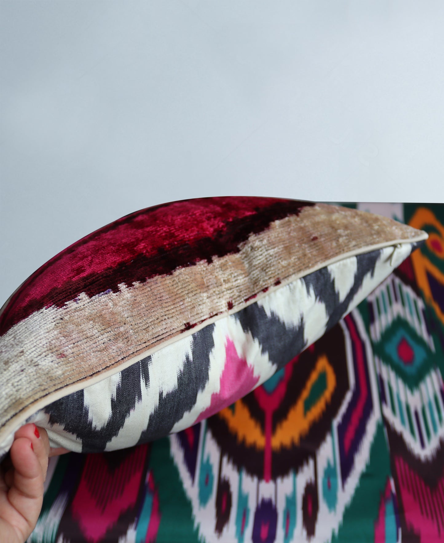 cover silk velvet ikat / organic linen 40x40cm vl054