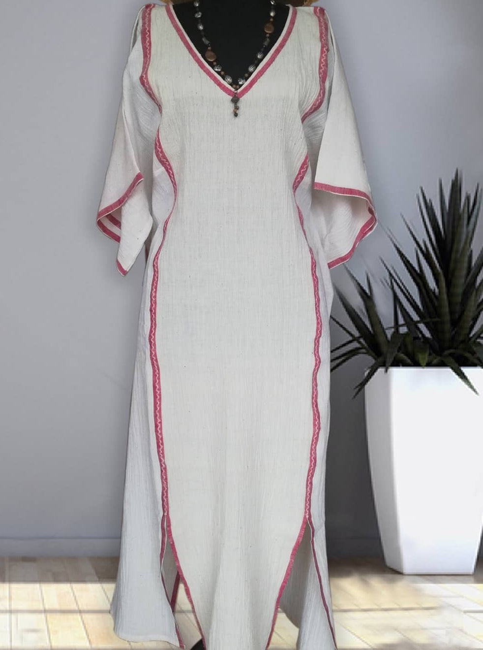 handwoven caftan dress bold red silk cotton