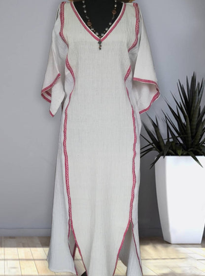 handwoven caftan dress bold red silk cotton