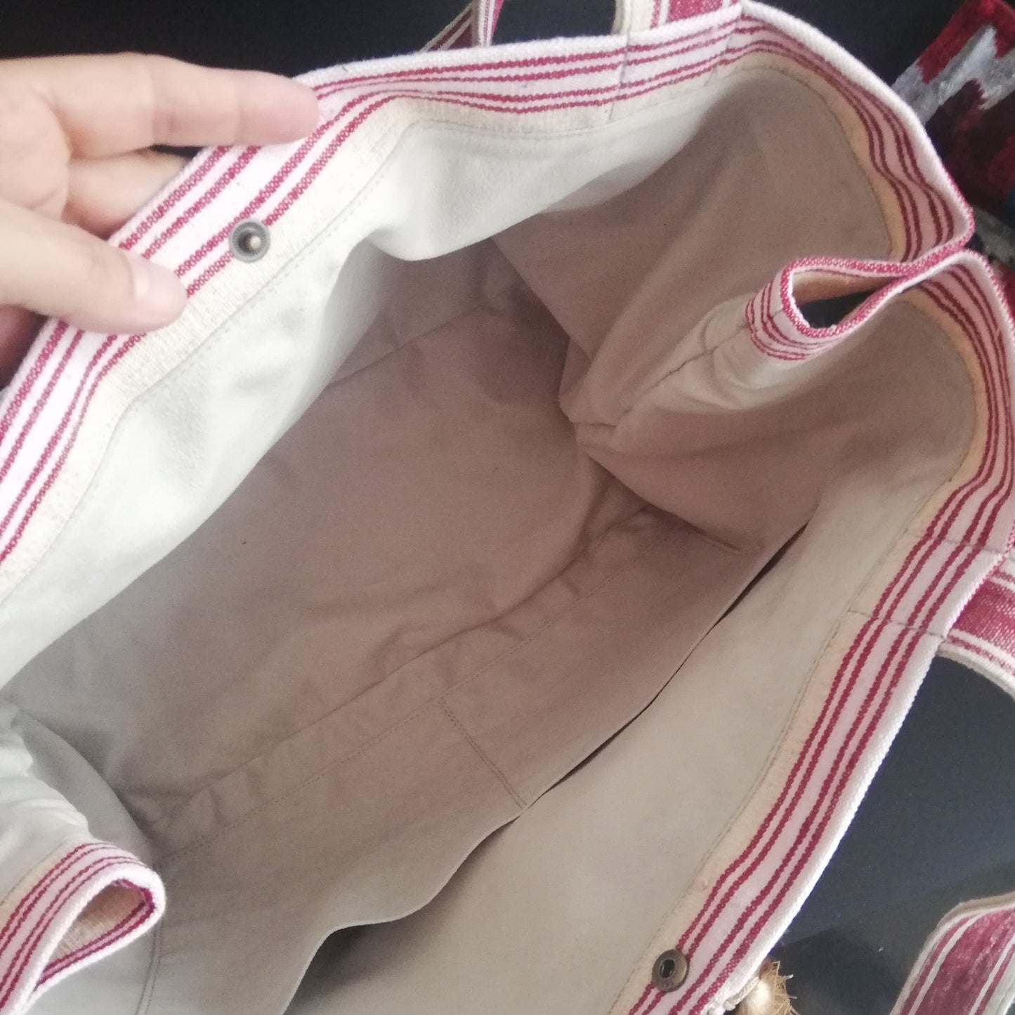 vintage linen bag red stripes