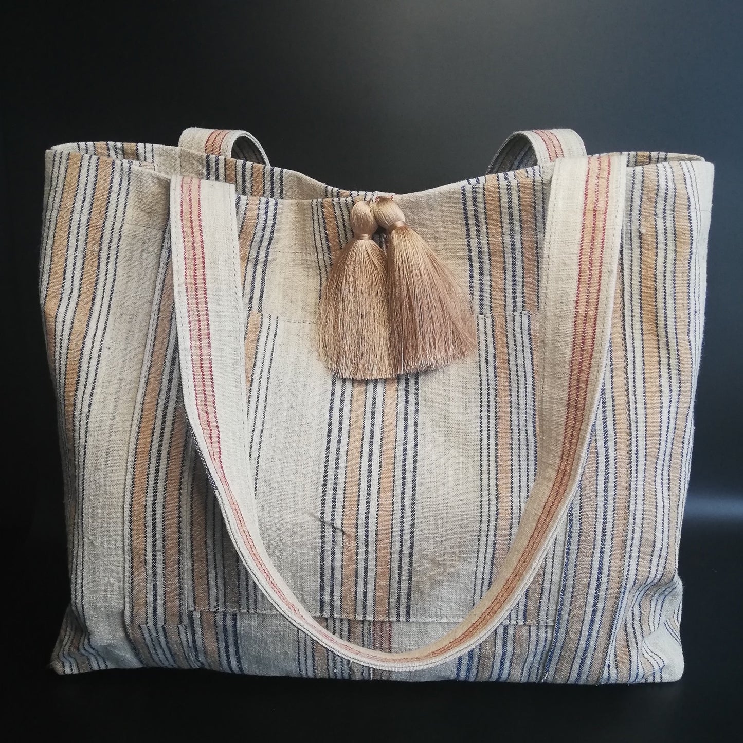 vintage linen bag beight stripes