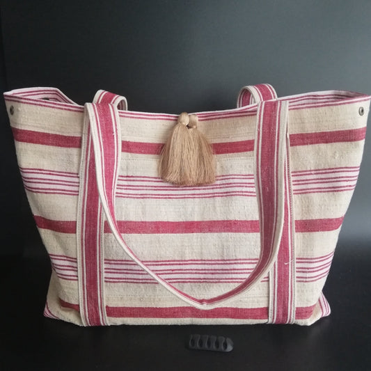 vintage linen bag bold stripes