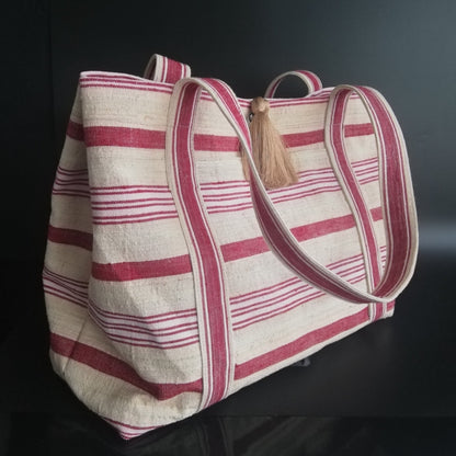 vintage linen bag bold stripes