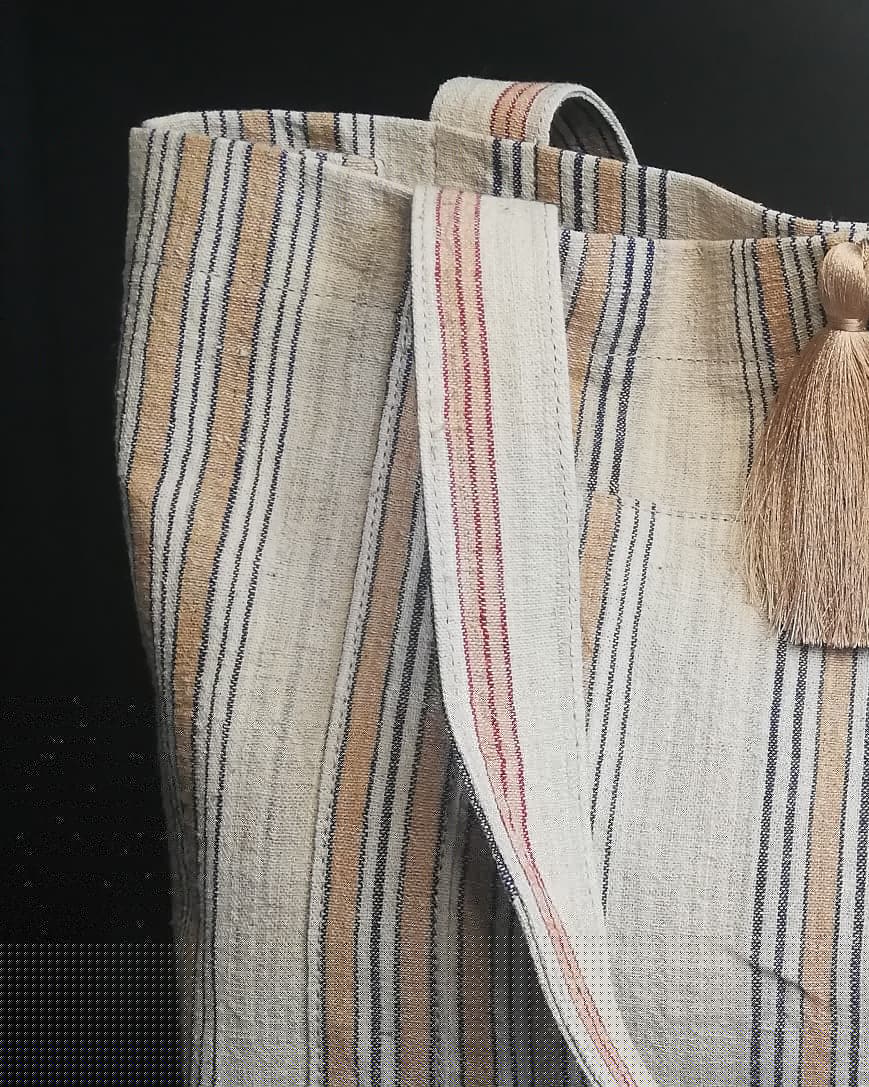 vintage linen bag beight stripes
