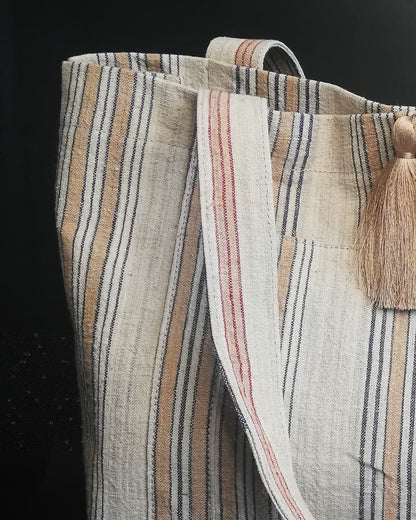 vintage linen bag beight stripes