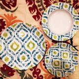 ikat patterned porcelain set green drop