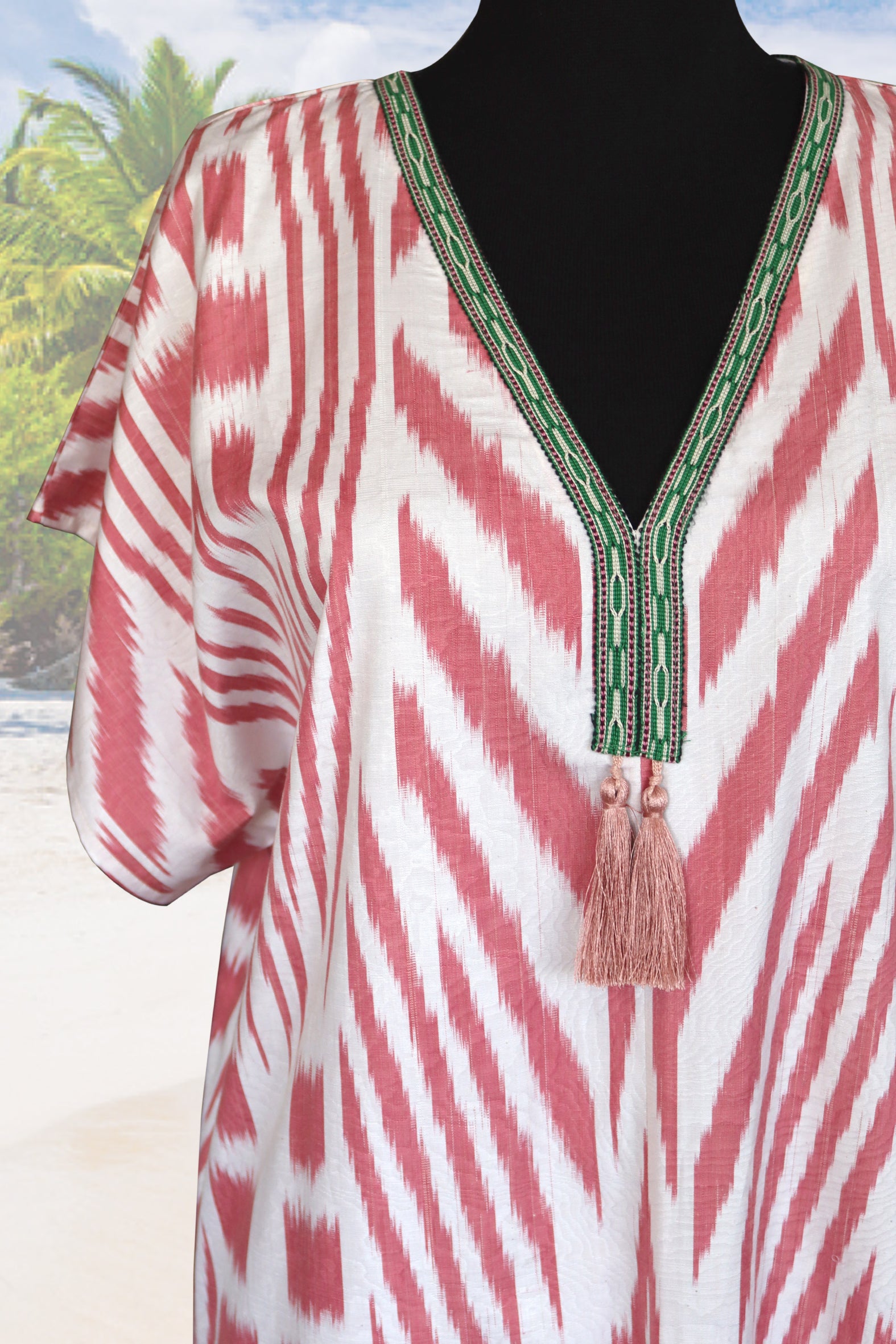 silk ikat caftan dress  (pink stripes)