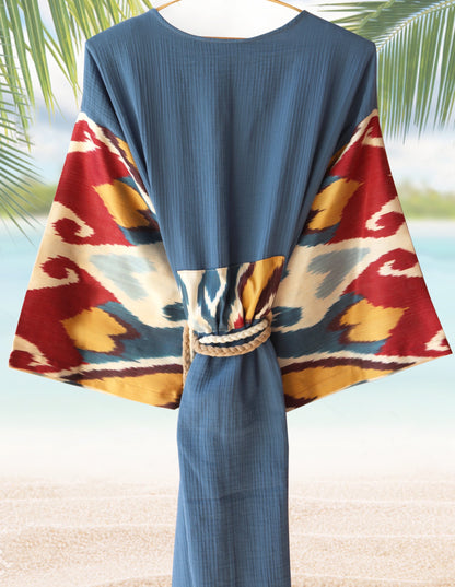 silk ikat winged robe indigo