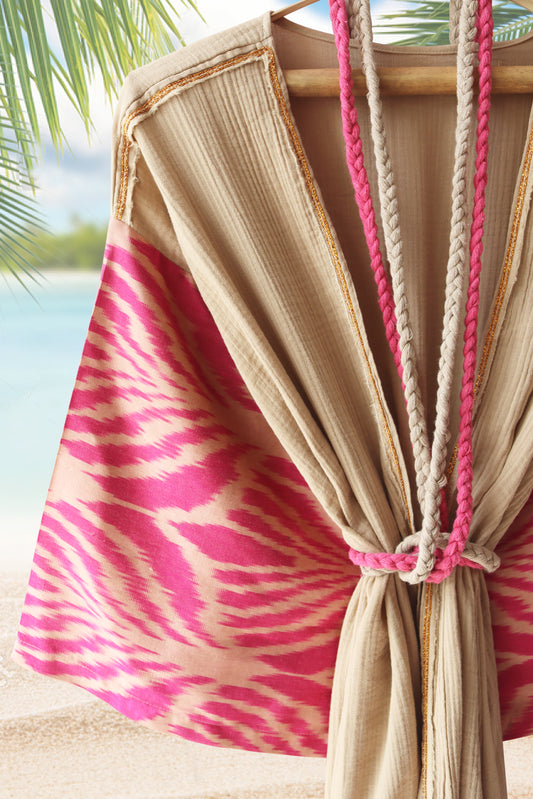 silk ikat winged robe pink-coffee