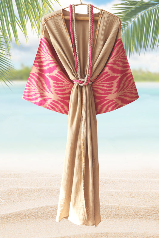 silk ikat winged robe pink-coffee
