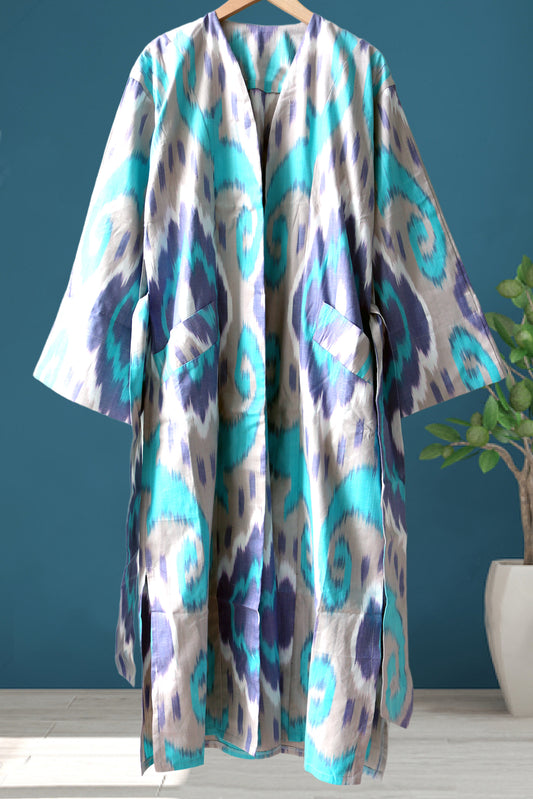 Cotton Ikat Turkuaz Caftan 014