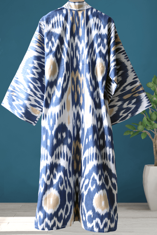 Cotton Ikat Kimono Style Navy Caftan 016