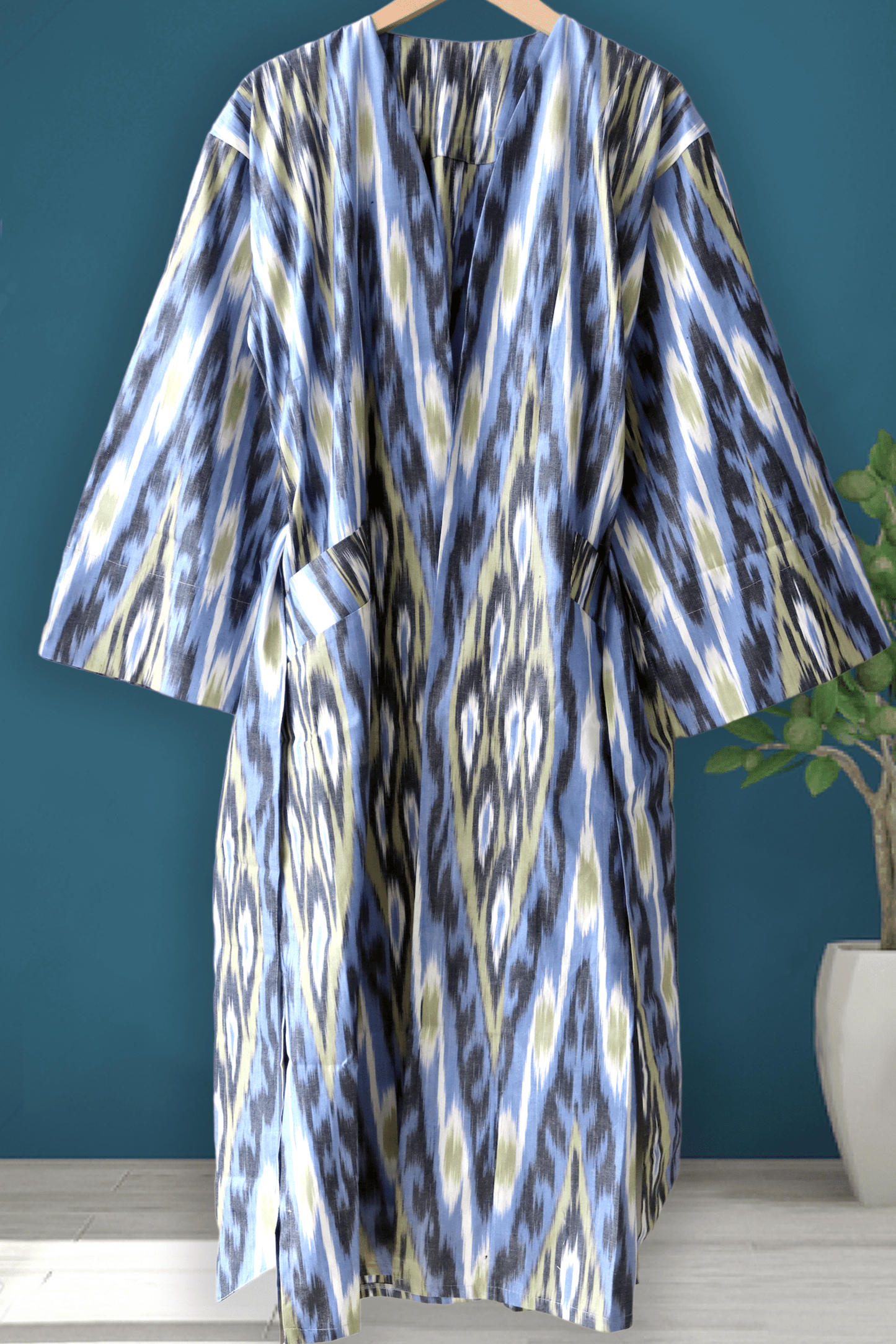 Cotton Ikat Blue Grey Caftan