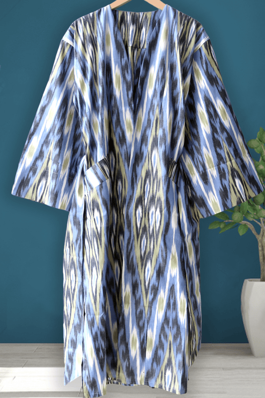 Cotton Ikat Blue Grey Caftan