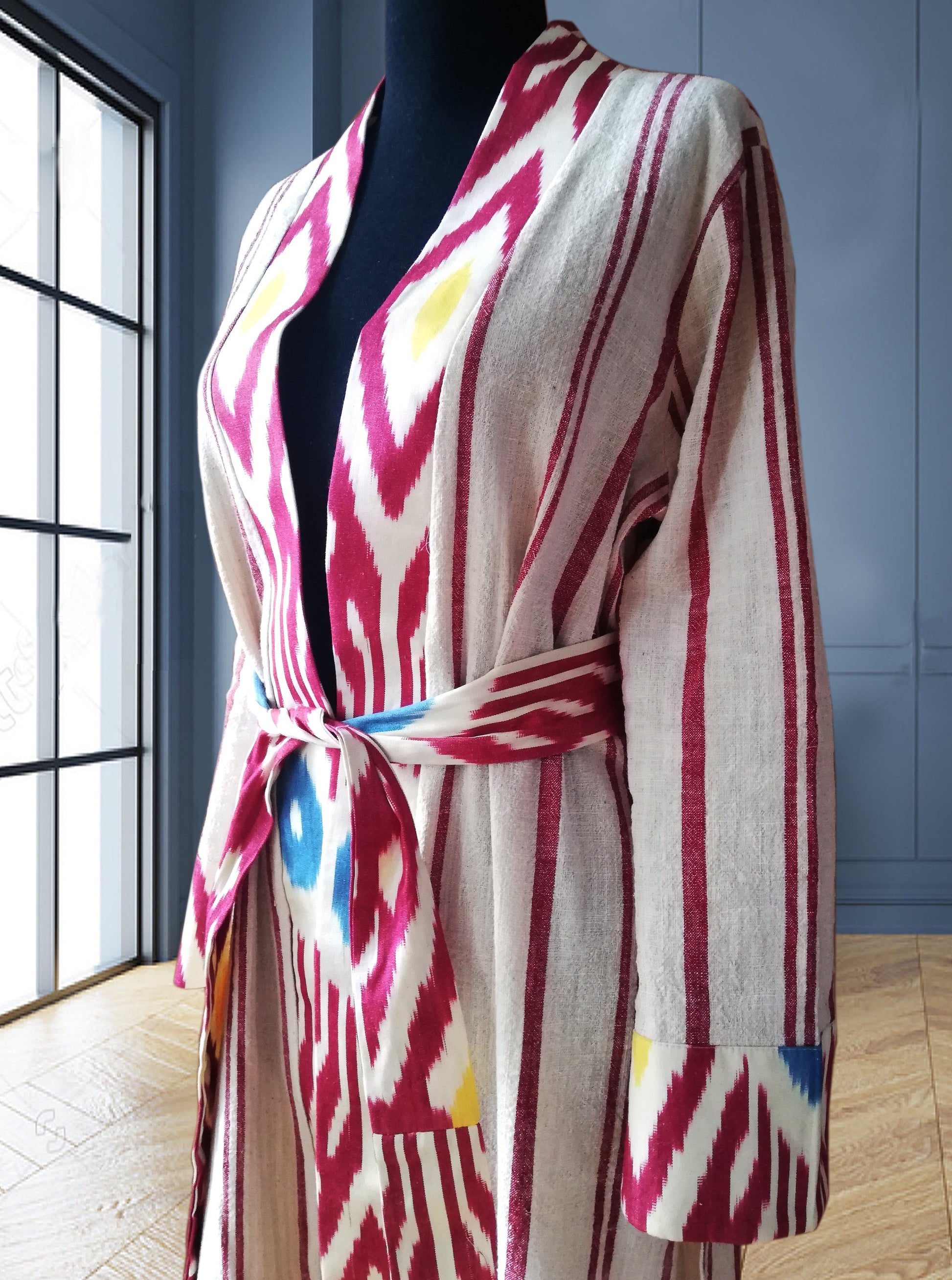 handwoven organic linen ikat caftan