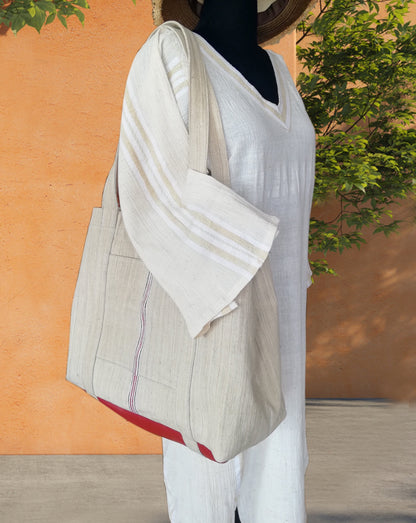 vintage linen bag with leather