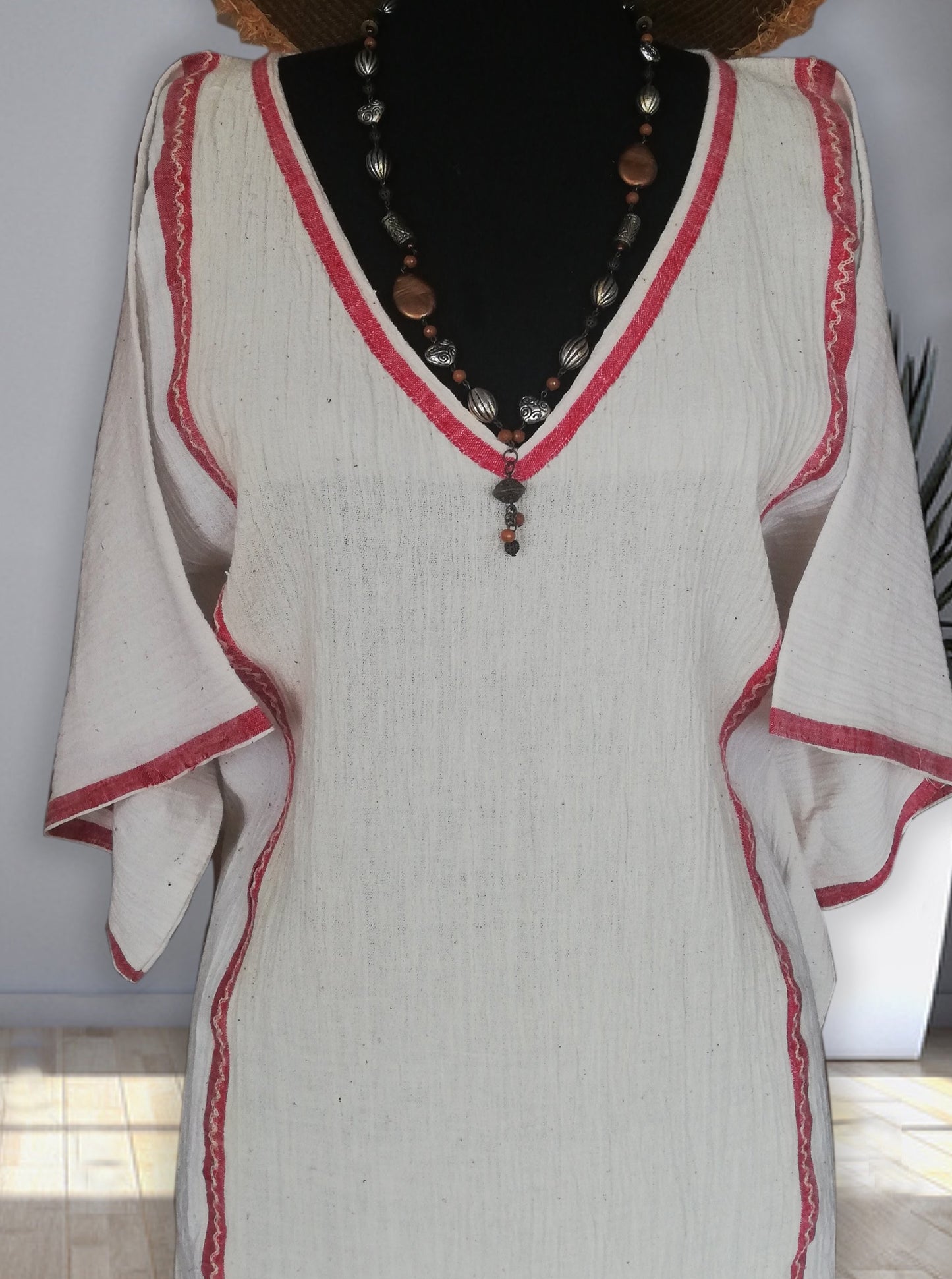 handwoven caftan dress bold red silk cotton
