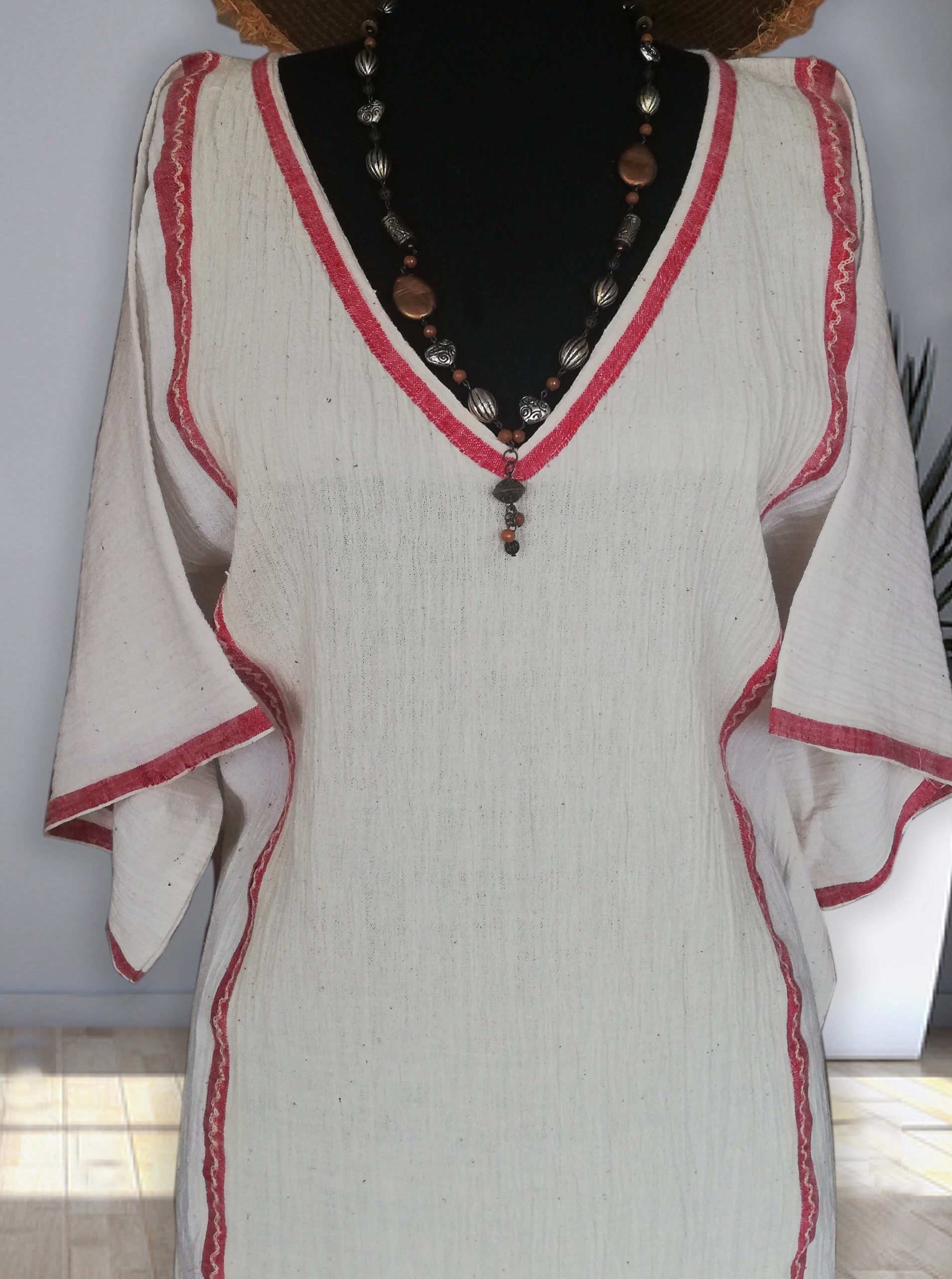 handwoven caftan dress bold red silk cotton