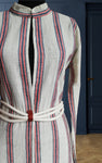 handwoven organic linen caftan blue-orange stripes