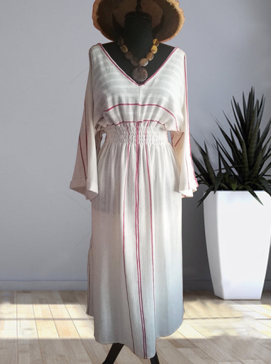 handwoven caftan silk-cotton red stripes